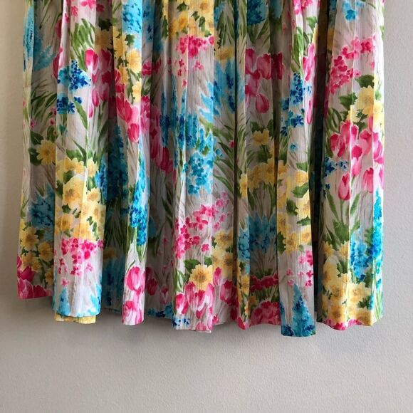 Alfred Dunner Vintage Preppy Pleated Floral High Waist Mini Skirt Cream - Picture 9 of 11